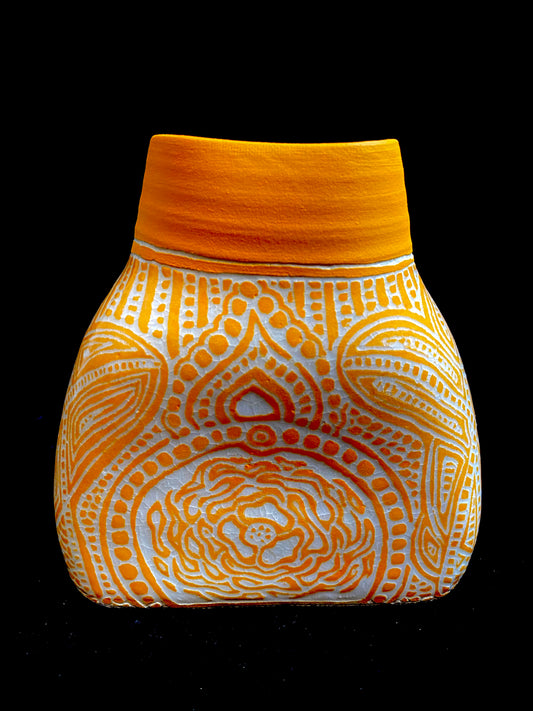 Mango Orange Carved Vase