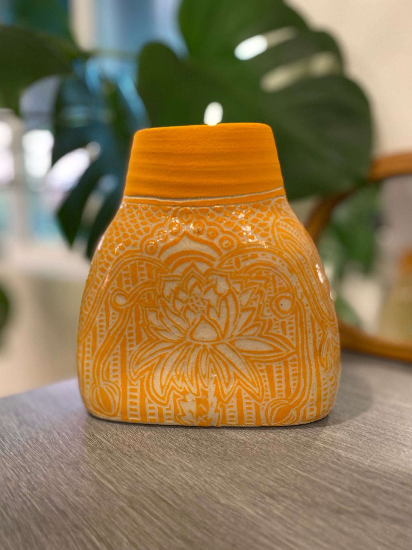 Mango Orange Carved Vase