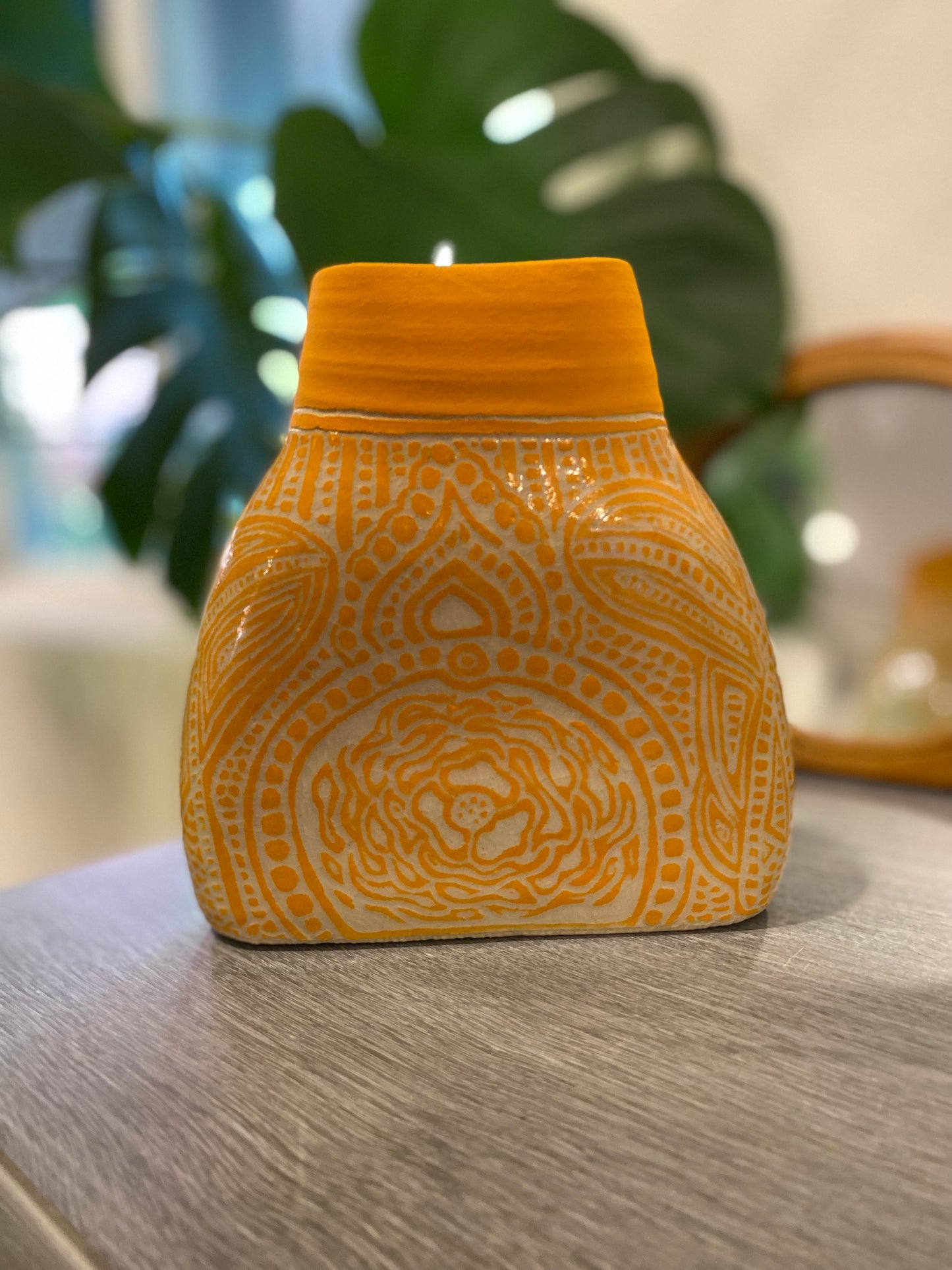 Mango Orange Carved Vase